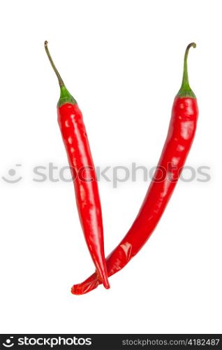 V letter made from chili, with clipping path