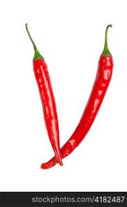 V letter made from chili, with clipping path