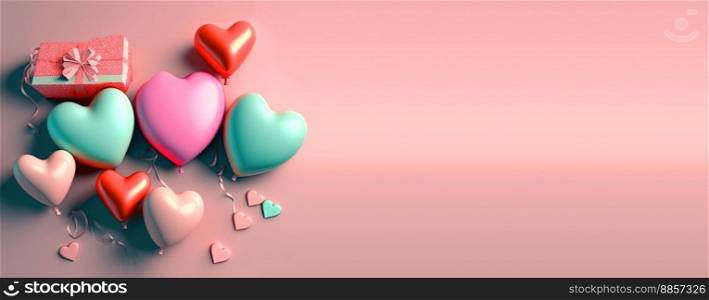 Va≤nti≠’s day background and shiny 3d heart shape with small ornament for ban≠r