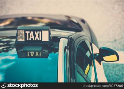 Vacant taxi detail, Barcelona, Spain. Horizontal shot