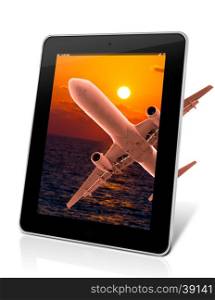 Vacation concept: Tablet Pc Computer with aeroplane