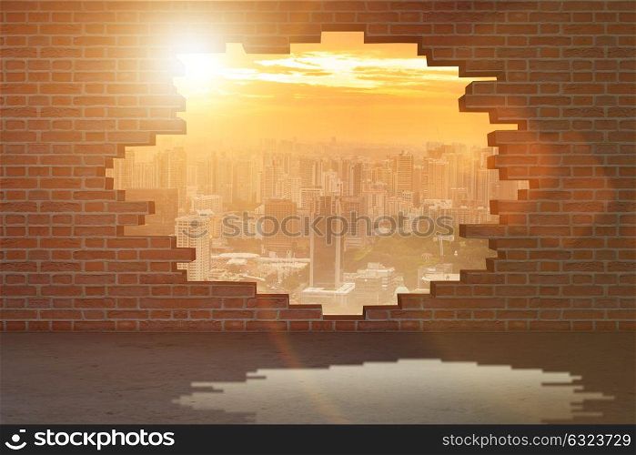 Vacation concept with brick wall