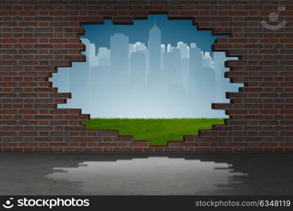 Vacation concept with brick wall