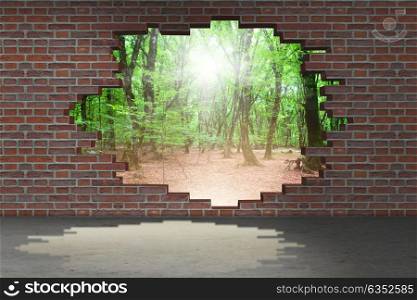 Vacation concept with brick wall