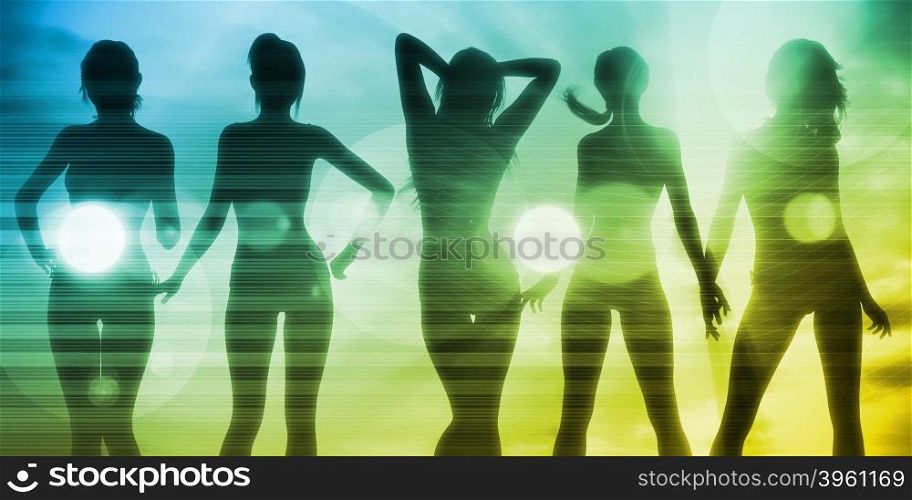 Vacation Fun with Ladies Basking in the Sun. Creative Media