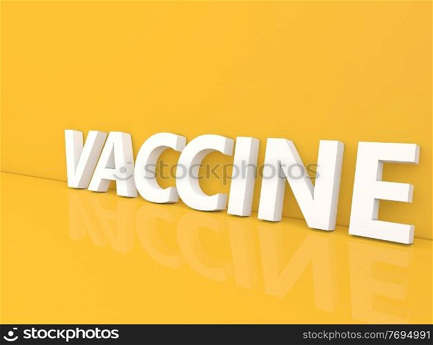Vaccine inscription on a yellow background. 3d render illustration. 