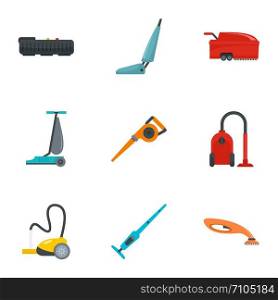 Vacuum cleaner icon set. Flat set of 9 vacuum cleaner vector icons for web design. Vacuum cleaner icon set, flat style