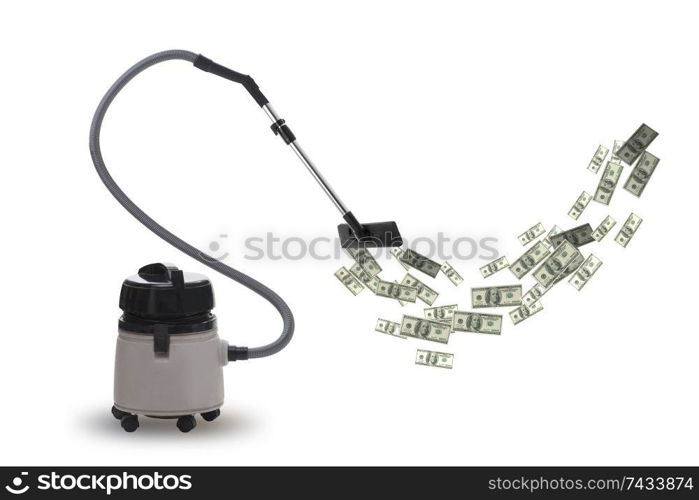 Vacuum cleaner sucking money dollars