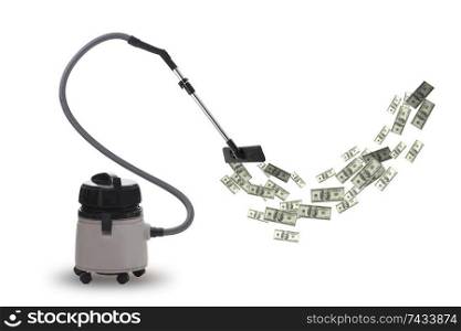 Vacuum cleaner sucking money dollars