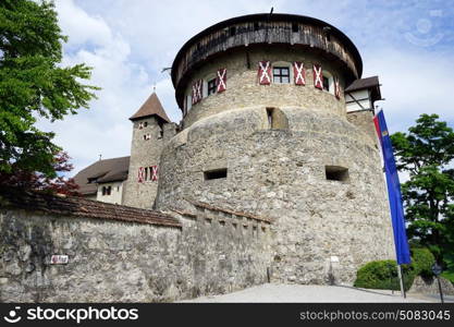 Vaduz castle on the hill and road, Lichtenstein