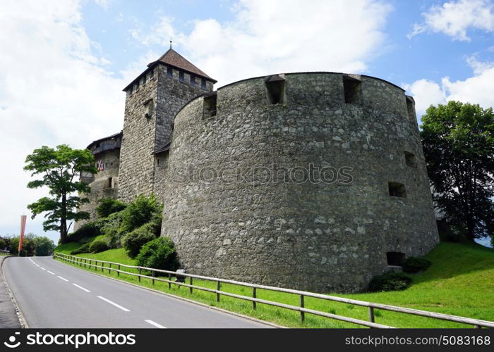 Vaduz castle on the hill and road, Lichtenstein