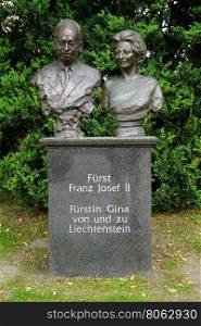 VADUZ, LICHTENSTEIN - CIRCA JULY 2016 Monument of Franz Josef II and his wife