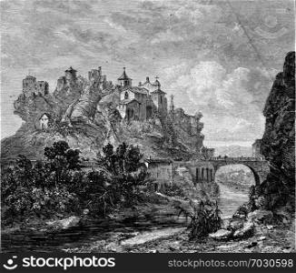 Vaison, View of the upper town, vintage engraved illustration. Magasin Pittoresque 1873.
