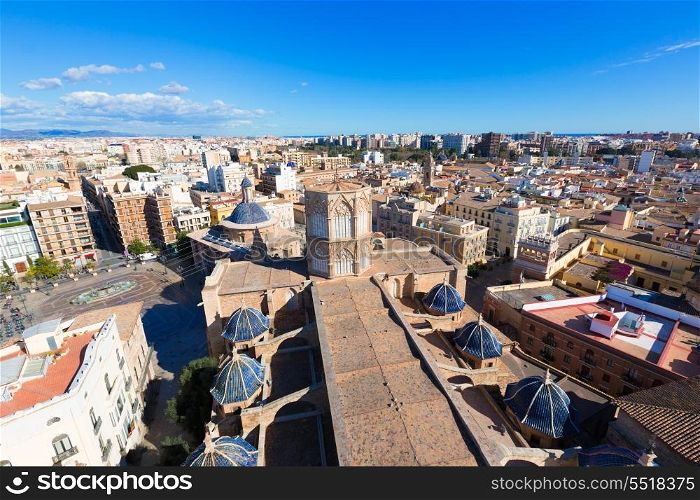 Valencia aerial skyline with Plaza de la virgen and Cathedral at Spain