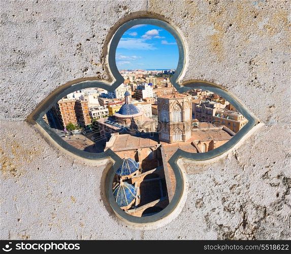 Valencia aerial skyline with Plaza de la virgen and Cathedral at Spain photomount