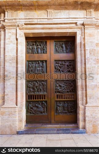Valencia Basilica Virgen de los Desamparados church door detail in Spain