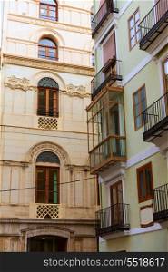 Valencia calle del Mar street buidings facades detail in Spain