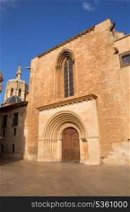 Valencia Cathedral romanesque door Puerta del Palau Almoina and Micalet Seu at Spain