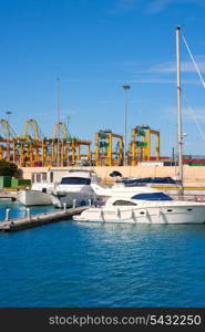 Valencia city Marina and port cranes in background at spain