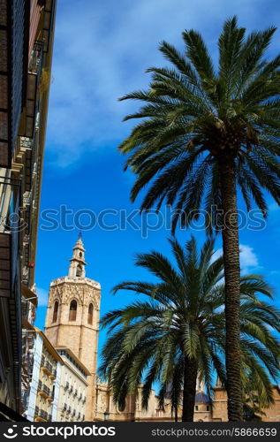 Valencia El Miguelete Micalet in Reina square and Cathedral church