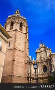 Valencia El Miguelete Micalet in Reina square and Cathedral church