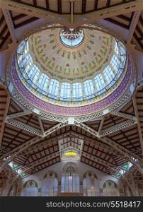 Valencia Mercado Central market dome indoor detail in Spain