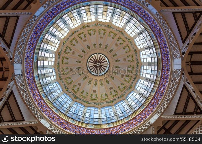 Valencia Mercado Central market dome indoor detail in Spain