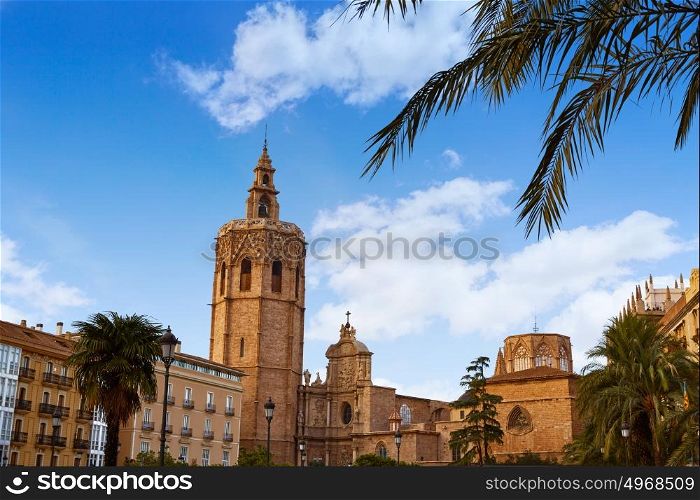 Valencia Miguelete Micalet Cathedral tower in Reina square at Spain