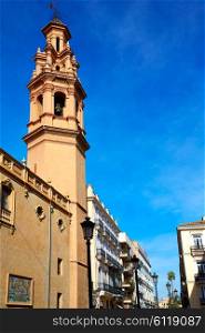 Valencia Navellos street and Sant Llorenc church in Spain