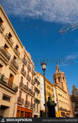 Valencia Plaza de la Reina with Miguelete Micalet and cathedral at Spain