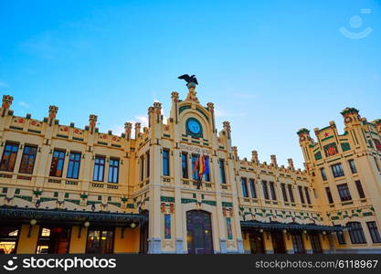 Valencia railway station facade North Estacio del Nord in Spain