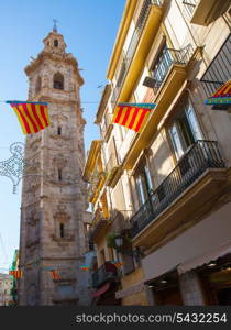 Valencia Santa Catalina church tower view from Calle la Paz in spain