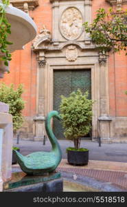 Valencia Santo Tomas church in plaza san Vicente Ferrer with fountain at Spain