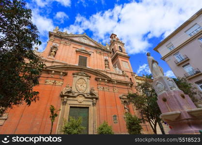 Valencia Santo Tomas church in plaza san Vicente Ferrer with fountain at Spain