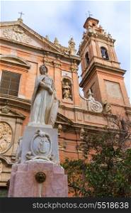 Valencia Santo Tomas church in plaza san Vicente Ferrer with fountain at Spain