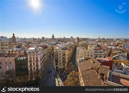Valencia skyline old town aerial view in Spain