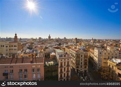 Valencia skyline old town aerial view in Spain