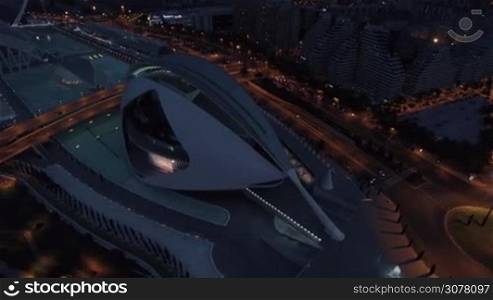 VALENCIA, SPAIN - JULY 16, 2016: Aerial shot of The City of Arts and Sciences at night. The most important modern tourist destination in the city of Valencia and one of the 12 Treasures of Spain