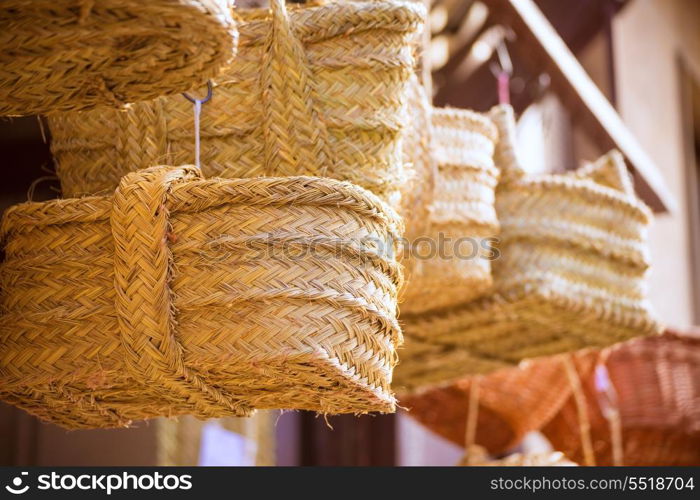 Valencia traditional esparto basket crafts near Mercado Central of Spain