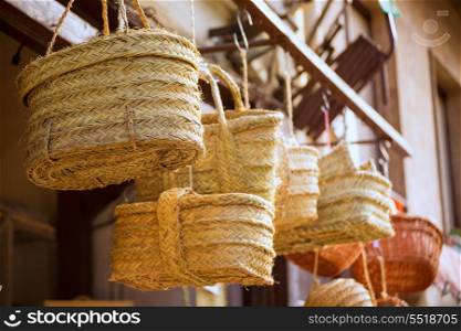 Valencia traditional esparto basket crafts near Mercado Central of Spain