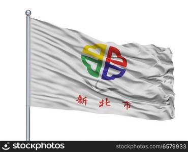 Valencian Community City Flag On Flagpole, Country Spain, Isolated On White Background. Valencian Community City Flag On Flagpole, Spain, Isolated On White Background