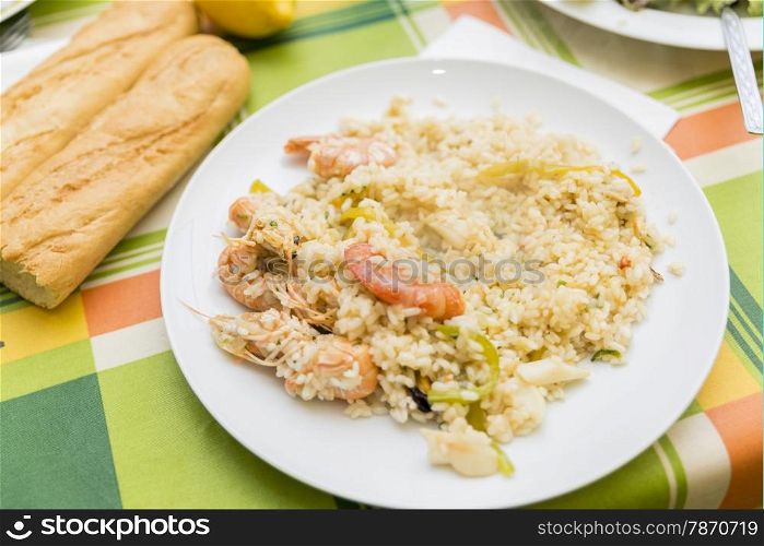 Valencian paella cooked seafood and rice