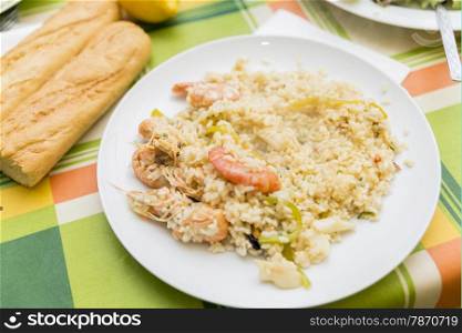 Valencian paella cooked seafood and rice