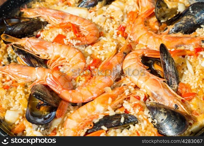 Valencian paella delicious seafood rice and prawns