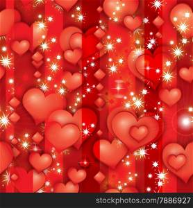 Valentine&#39;s rubin hearts (seamless pattern). Color bright decorative background vector illustration.