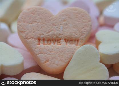 Valentine candy heart with I love you text