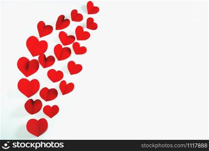 Valentine card with red heart on white background, abstract, flat lay, top view