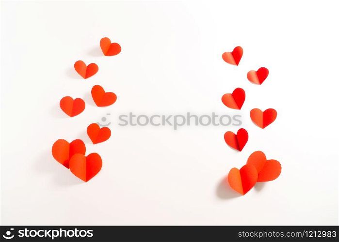 Valentine card with red heart on white background, abstract, flat lay, top view
