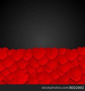 Valentine Day dark graphic design with hearts. Valentine Day dark graphic design illustration. Red hearts on black background. Greeting card illustration