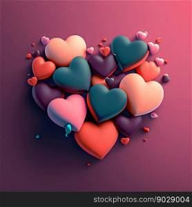 Valentine day hearts on solid background . High quality 3d illustration. Valentine day hearts on solid background 